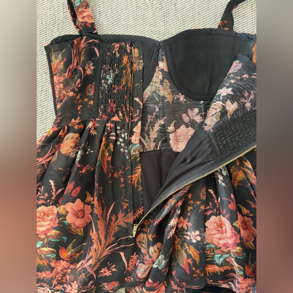 NEW Cara Cara Phoebe Floral Linen Silk Midi Bustier Dress Pindell Black US 4 UK8 - Picture 9 of 16